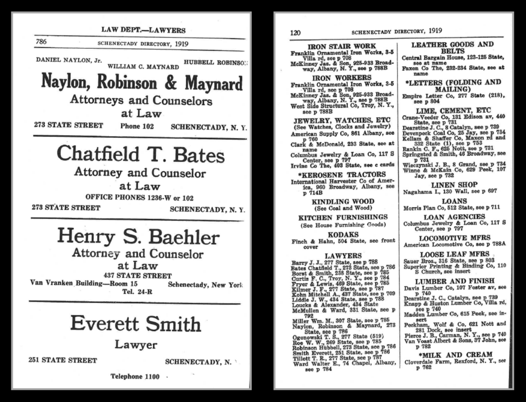 Firm's ad and listing in 1919 Schenectady Directory