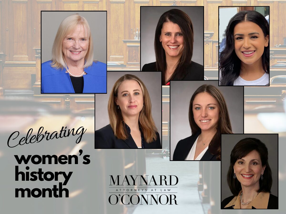 Collage of photos of the firm's six woman attorneys with the text "Celebrating Women's History Month"